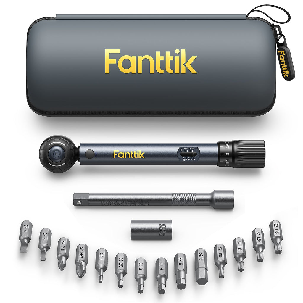 Fanttik WB10 Nova 1/4 inch drive click torque wrench set with case and 14 bits for bicycles.