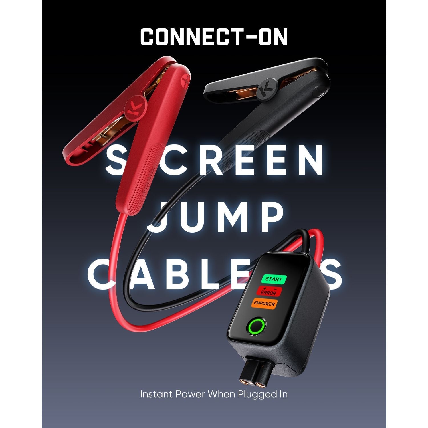 Fanttik jump starter cables with smart connector and screen, instant power when plugged in