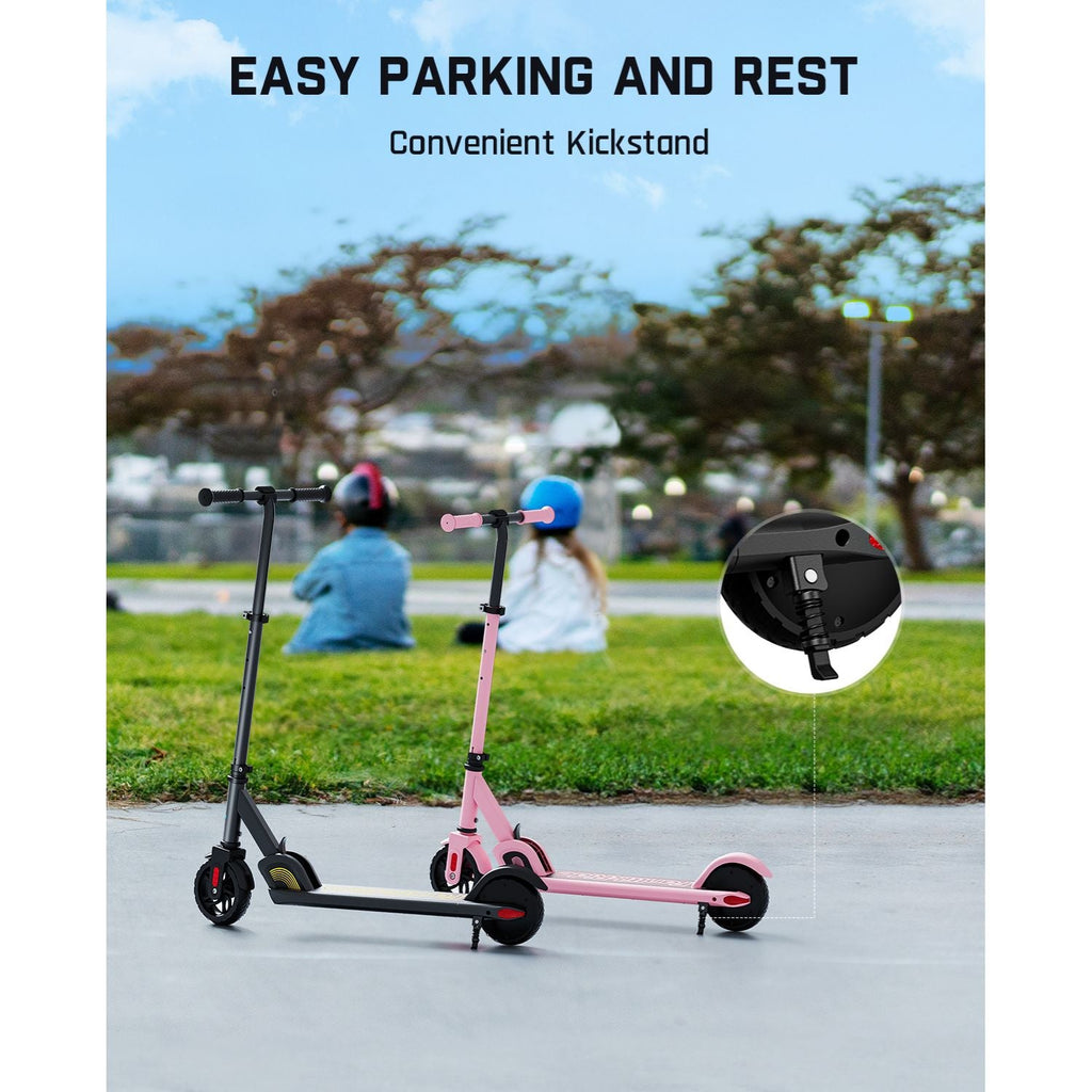 Pink and black FanttikRide C9 electric scooters with convenient kickstand for easy parking.
