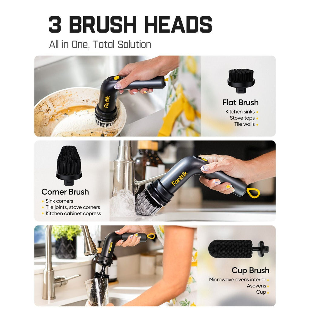 Fanttik 3 replacement brush heads set for G9 spin scrubber: flat, corner and cup brushes