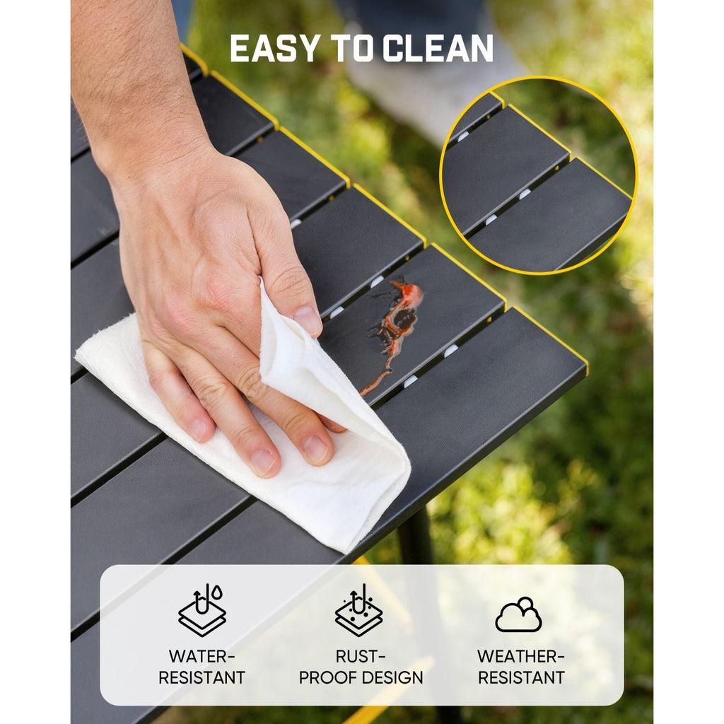 FanttikOutdoor Zeta V11 Pro camping table with easy-clean black slats, water-resistant and rust-proof design