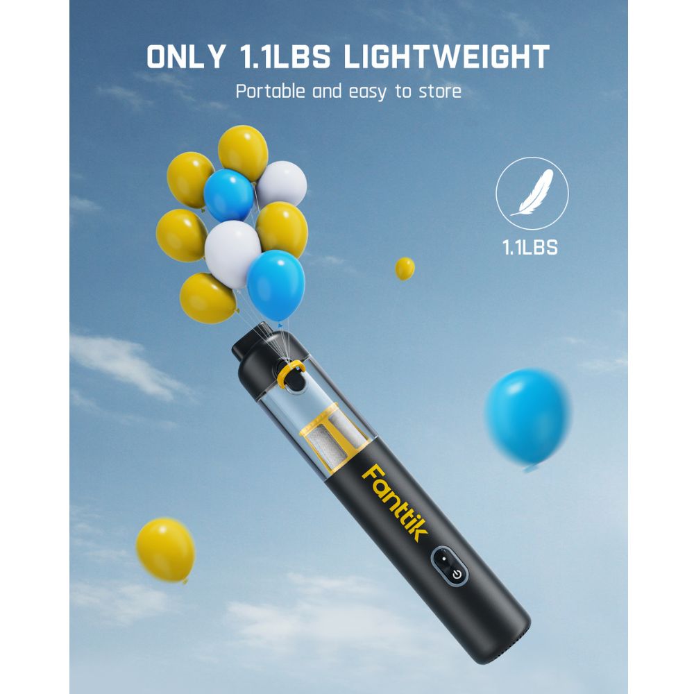 Fanttik Slim V8 Apex car vacuum, 1.1lbs lightweight and portable, black color, with balloons