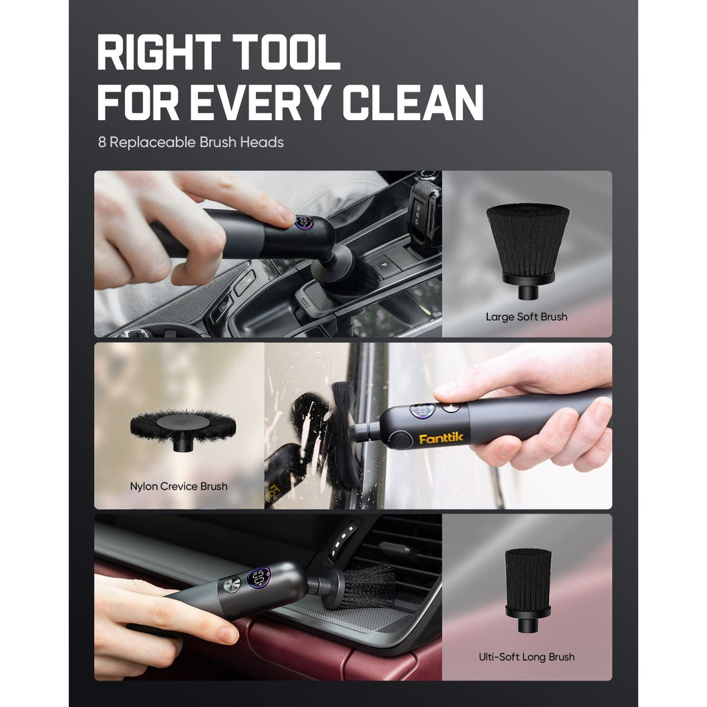 Fanttik Flip G10 Nano AutoCare Cordless Electric Scrubber, Dual-Speed with 8 Brush Heads, Adjustable Angle & Smart Display, IPX7 Waterproof for Deep Car Cleaning