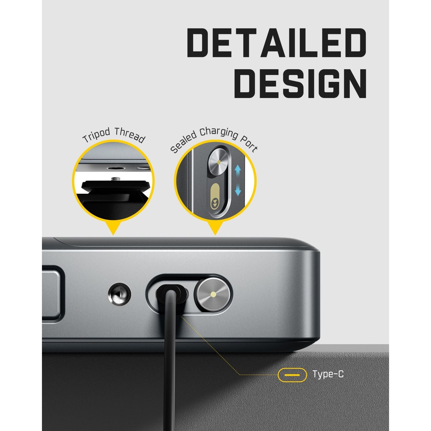 Fanttik A10 Apex laser distance meter side view with tripod thread, sealed charging port, and Type-C port