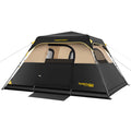 FanttikOutdoor Zeta C6 Pro 6 person instant cabin tent in black and tan with yellow accents.
