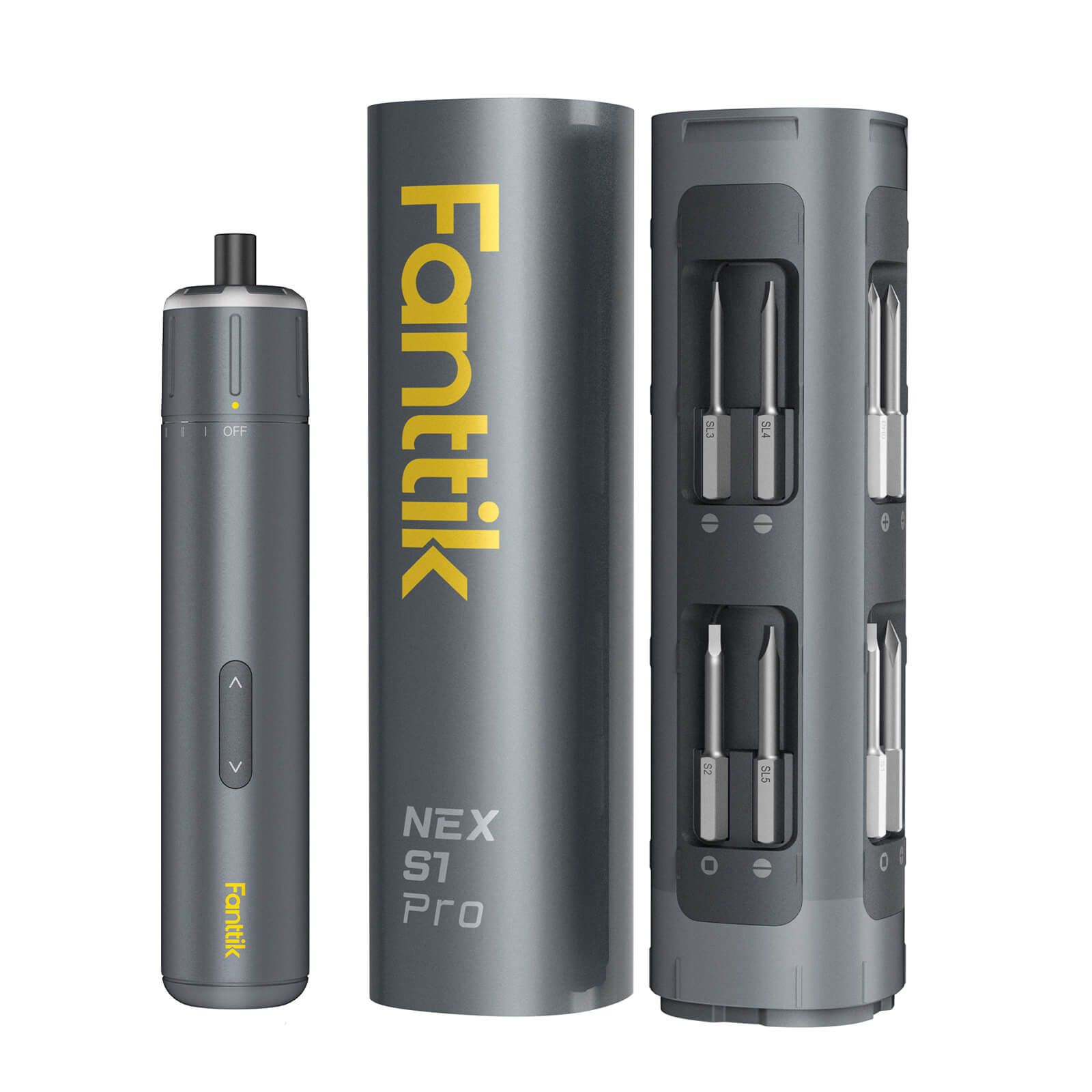 Fanttik S1 Pro cordless electric screwdriver set with magnetic bits and storage case.